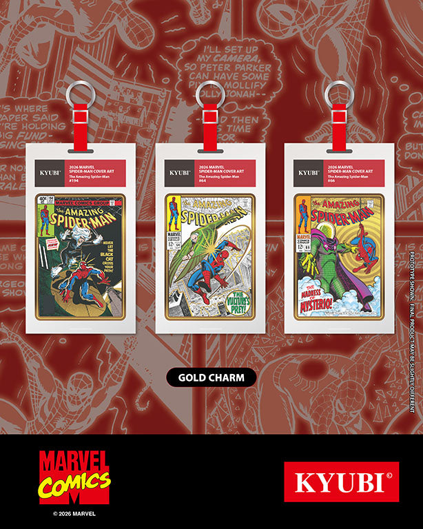 KYUBI Charm Collection Series: 2026 Marvel SpiderMan Cover Art Metal Collection Charms Blind Boxes