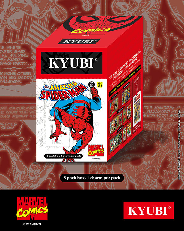 KYUBI Charm Collection Series: 2026 Marvel SpiderMan Cover Art Metal Collection Charms Blind Boxes
