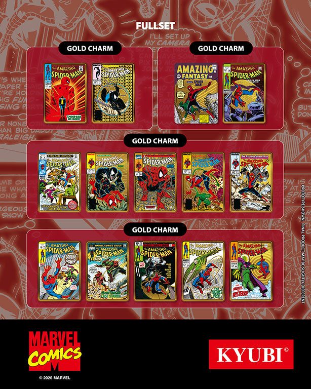 KYUBI Charm Collection Series: 2026 Marvel SpiderMan Cover Art Metal Collection Charms Blind Boxes
